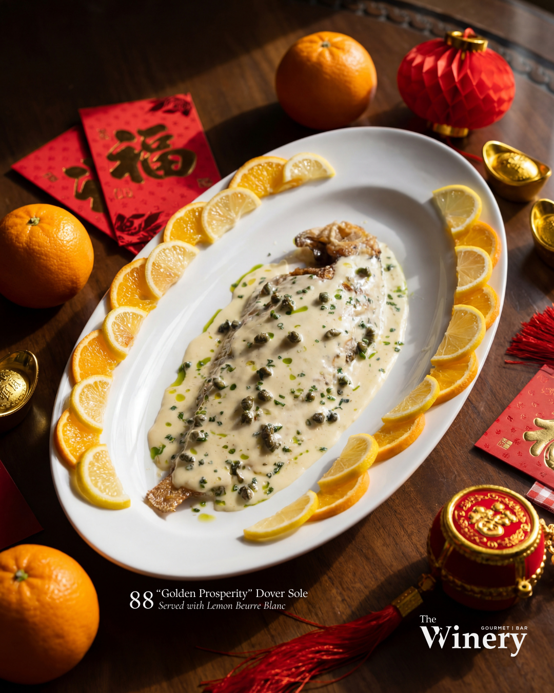 Golden Prosperity Dover Sole with Lemon Beurre Blanc at The Winery Siglap